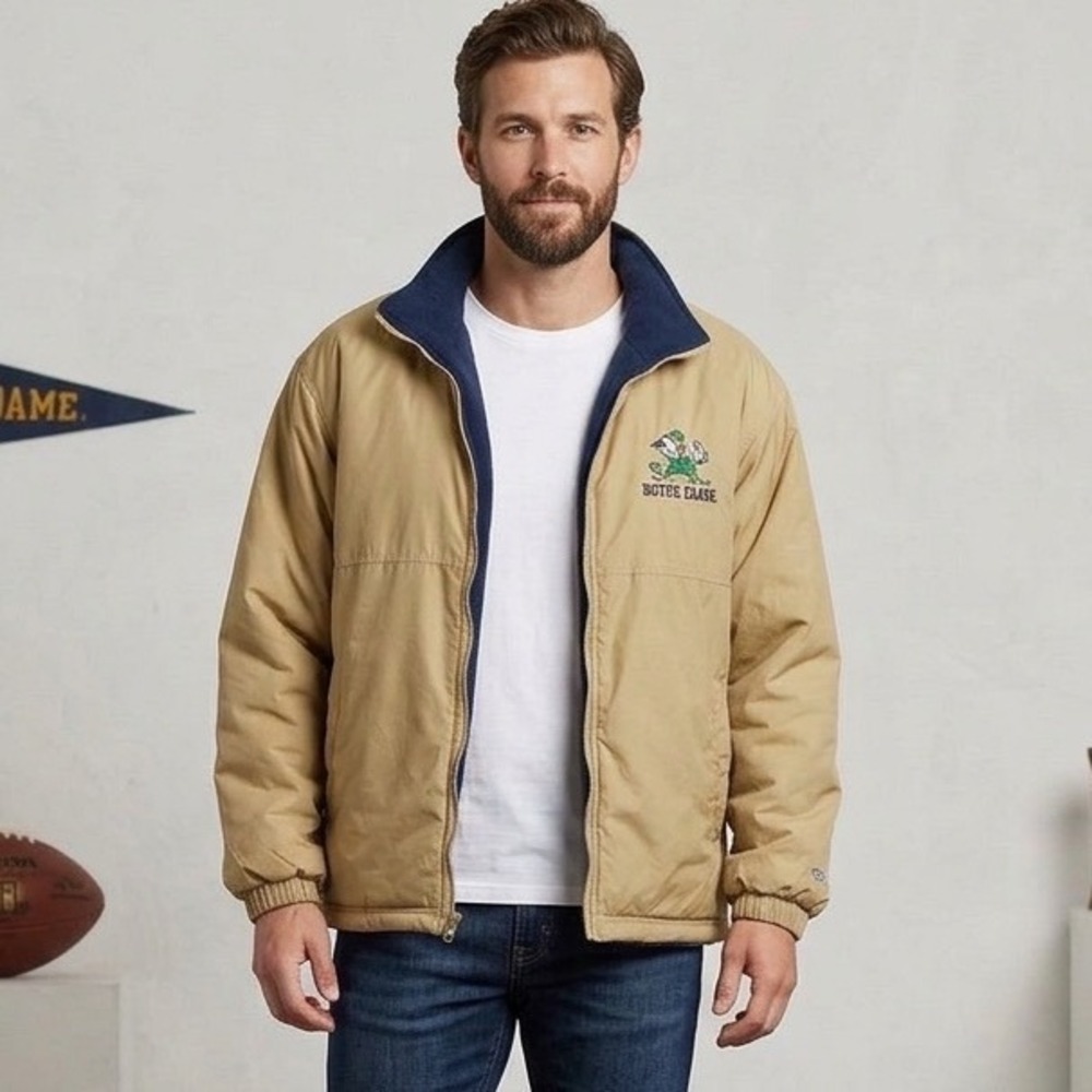 Vintage Notre Dame Fighting Irish Pro  Player Fleece reversible Jacket Mens‎ Med